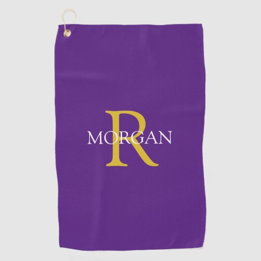 DIY Monogram & Name, Gold/White Text, Royal Lila Golfhandtuch (Vorderseite)