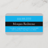 DIY Monogram Name Info Black Gray Sky Blue Stripes Visitenkarte (Rückseite)
