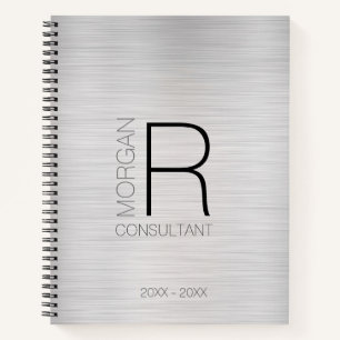 DIY Monogram Name Professionals Date, Blk Gray Sil Notizblock