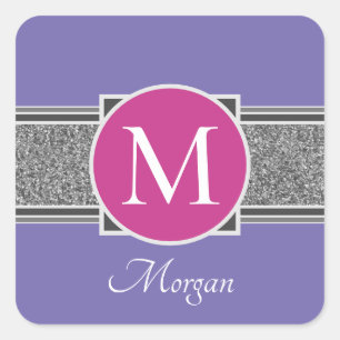 DIY Monogram & Name, Silver Glitzer, Periwinkle Quadratischer Aufkleber