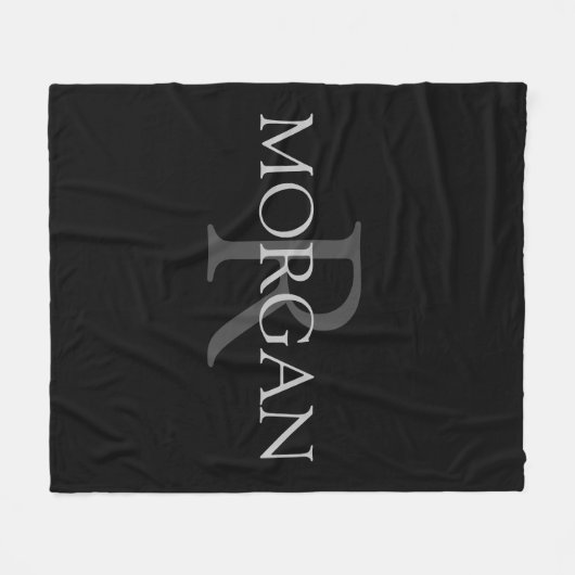 DIY Monogram & Name, trendy Black mit grauem Text Fleecedecke (Vorderseite (Horizontal))