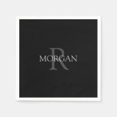 DIY Monogram & Name, trendy Black mit grauem Text Serviette (Vorderseite)