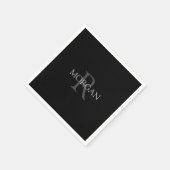 DIY Monogram & Name, trendy Black mit grauem Text Serviette (Ecke)
