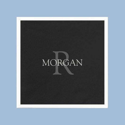 DIY Monogram & Name, trendy Black mit grauem Text Serviette