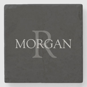 DIY Monogram & Name, trendy Black mit grauem Text Steinuntersetzer