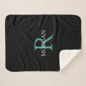 DIY Monogram Name White & Dark Aquamarin Text, Bla Sherpadecke (Vorderseite (Horizontal))
