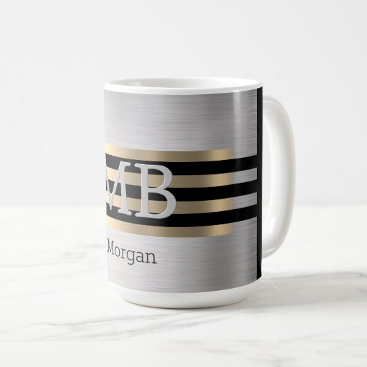 DIY Monogram & Name Yel Gold Bürstenstahl schwarz  Kaffeetasse (VorderseiteRechts)