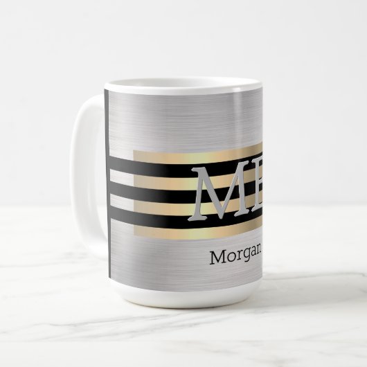DIY Monogram & Name Yel Gold Bürstenstahl schwarz  Kaffeetasse (Vorderseite Links)
