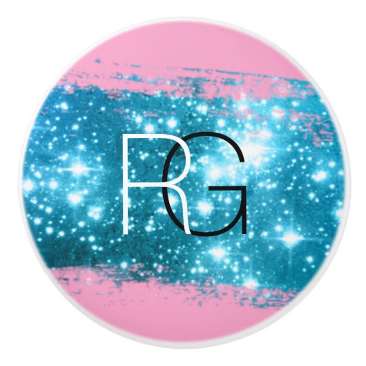 DIY Monogram, weißer Schwarz, Stardust Brush Strok Keramikknauf (Vorderseite)