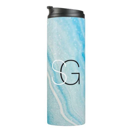 DIY Monogram Wh&Blk, Blue & White Agate Thermosbecher (Nach rechts gedreht)