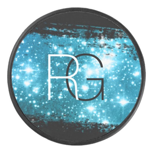 DIY Monogram White & Black, Stardust Brush Stroke Eishockey Puck (Vorderseite)