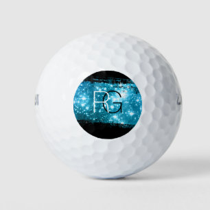 DIY Monogram White & Black, Stardust Brush Stroke Golfball