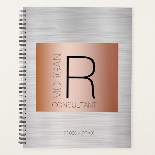DIY-Monogramm Name Beruf Datum Roségold Silber Planer (Vorderseite)