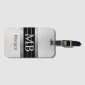 DIY Monogramm/Name Bk/Silber Streifen gebürstet Si Gepäckanhänger (Vorderseite (Horizontal))