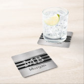 DIY Monogramm/Name Bk/Silber Streifen gebürstet Si Rechteckiger Pappuntersetzer (Vor Ort)