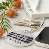 DIY Monogramm/Name Bk/Silber Streifen gebürstet Si Schlüsselanhänger (Vorderseite rechts)