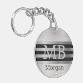 DIY Monogramm/Name Bk/Silber Streifen gebürstet Si Schlüsselanhänger (Vorderseite links)