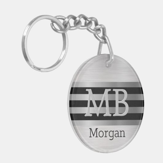 DIY Monogramm/Name Bk/Silber Streifen gebürstet Si Schlüsselanhänger (Vorderseite links)