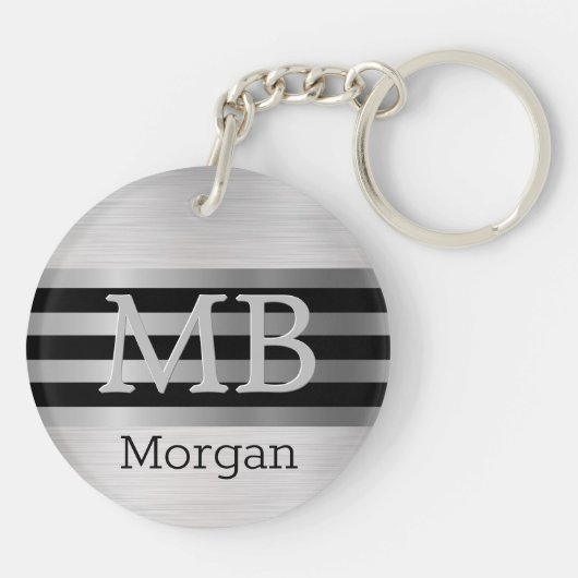 DIY Monogramm/Name Bk/Silber Streifen gebürstet Si Schlüsselanhänger (Rückseite)