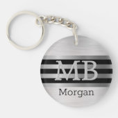 DIY Monogramm/Name Bk/Silber Streifen gebürstet Si Schlüsselanhänger (Vorderseite)