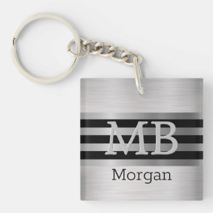 DIY Monogramm/Name Bk/Silber Streifen gebürstet Si Schlüsselanhänger