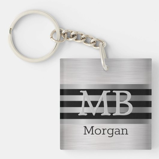 DIY Monogramm/Name Bk/Silber Streifen gebürstet Si Schlüsselanhänger (Vorderseite)