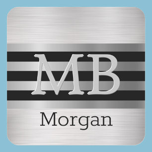 DIY-Monogramm/Name Bk/Silberstreifen Gebürstetes S Quadratischer Aufkleber