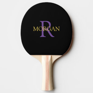 DIY Monogramm & Name, Gold und Lila Text, schwarz Tischtennis Schläger