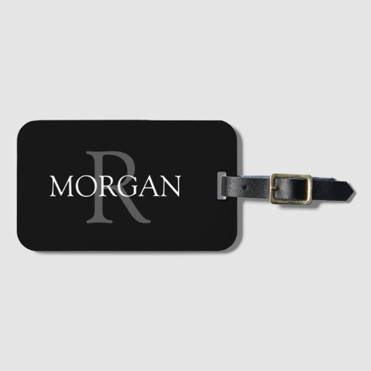 DIY-Monogramm & Name, klassisch Schwarz mit grauem Gepäckanhänger (Vorderseite (Horizontal))