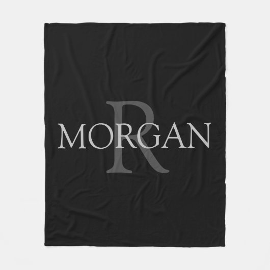 DIY-Monogramm & Name, trendiges Schwarz mit grauem Fleecedecke (Vorderseite)