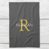 DIY Monogramm und Name, Gold/Weiß, dunkelgrau Geschirrtuch