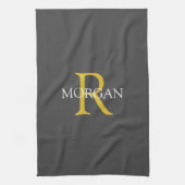 DIY Monogramm und Name, Gold/Weiß, dunkelgrau Geschirrtuch (Vertikal)