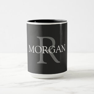 DIY Monogramm und Name, schwarz, grau und weiß Tasse
