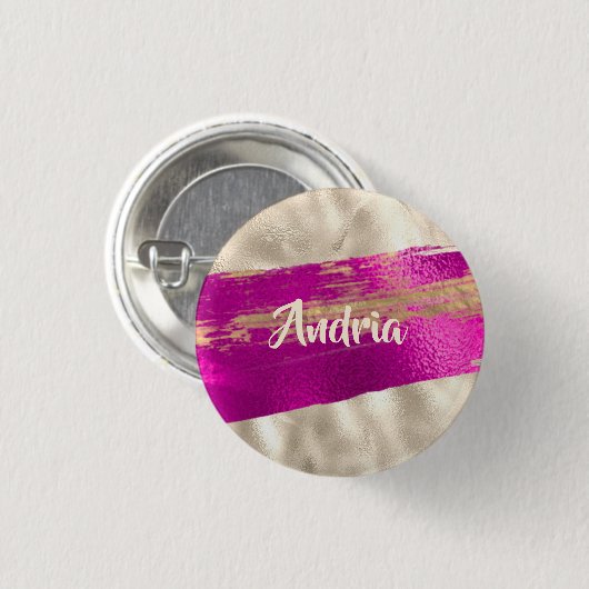 DIY Name Brush Text Fuchsia Platinum Imitats Metal Button (Vorne & Hinten)