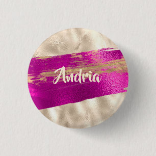 DIY Name Brush Text Fuchsia Platinum Imitats Metal Button