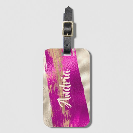 DIY Name Brush Text Fuchsia Platinum Imitats Metal Gepäckanhänger (Vorderseite Vertikal)