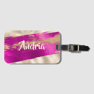 DIY Name Brush Text Fuchsia Platinum Imitats Metal Gepäckanhänger