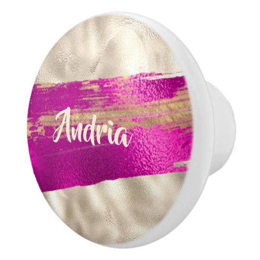 DIY Name Brush Text Fuchsia Platinum Imitats Metal Keramikknauf (Rechts)