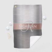 DIY Name & Erstgebürstete Silber-Rose Goldstreifen Golfhandtuch (Insitu)