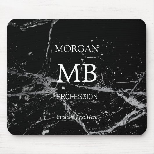 DIY Name Initials Professionals, Black & Gray Marm Mousepad (Vorne)
