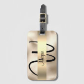 DIY Name/Lg.Monogram Script Blk. Text Gold auf Gol Gepäckanhänger (Vorderseite Vertikal)