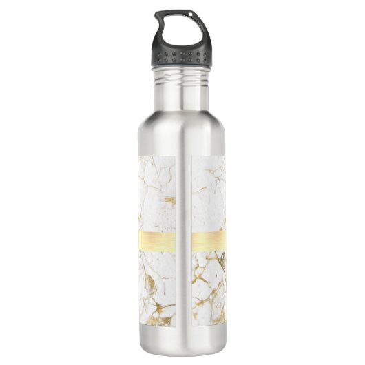 DIY Name & Monogram Blk Text, White & Gold Marmor Edelstahlflasche (Rückseite)