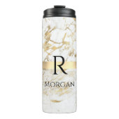 DIY Name & Monogram Blk Text, White & Gold Marmor Thermosbecher (Vorderseite)