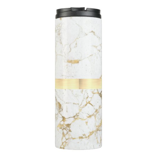 DIY Name & Monogram Blk Text, White & Gold Marmor Thermosbecher (Rückseite)