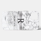 DIY Name & Monogram Blk Text, White & Gray Marmor Case-Mate iPhone Hülle (Rückseite (Horizontal))