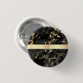 DIY Name & Monogram, Gold Bar, Black & Gold Marmor Button (Vorne & Hinten)