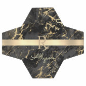 DIY Name & Monogram, Gold Bar, Black & Gold Marmor Fußball (Flach)