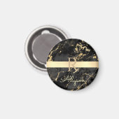 DIY Name & Monogram, Gold Bar, Black & Gold Marmor Magnet (Vorderseite/Rückseite)