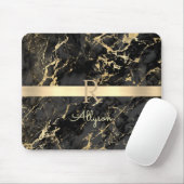 DIY Name & Monogram, Gold Bar, Black & Gold Marmor Mousepad (Mit Mouse)