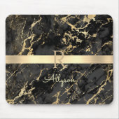 DIY Name & Monogram, Gold Bar, Black & Gold Marmor Mousepad (Vorne)